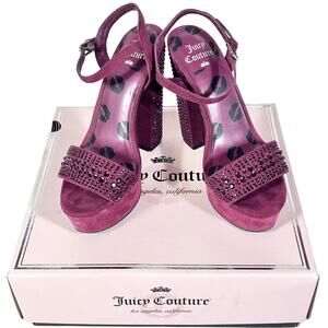 Juicy Couture Trice Platform Heels Size 7.5 Wine Color Rhinestone Embellishments
